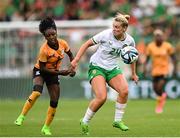 22 June 2023; Saoirse Noonan of Republic of Ireland in action against Margaret Belemu of Zambiaduring the women's international friendly match between Republic of Ireland and Zambia at Tallaght Stadium in Dublin. Photo by Stephen McCarthy/Sportsfile