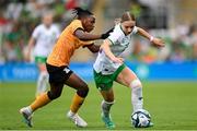 22 June 2023; Izzy Atkinson of Republic of Ireland in action against Xiomara Mapepa of Zambia during the women's international friendly match between Republic of Ireland and Zambia at Tallaght Stadium in Dublin. Photo by Stephen McCarthy/Sportsfile