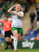 22 June 2023; Amber Barrett of Republic of Ireland celebrates after scoring her side's first goal during the women's international friendly match between Republic of Ireland and Zambia at Tallaght Stadium in Dublin. Photo by Stephen McCarthy/Sportsfile