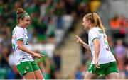 22 June 2023; Amber Barrett of Republic of Ireland, right, celebrates with teammate Claire O'Riordan after scoring her side's first goal during the women's international friendly match between Republic of Ireland and Zambia at Tallaght Stadium in Dublin. Photo by Stephen McCarthy/Sportsfile