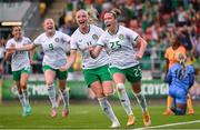 22 June 2023; Claire O'Riordan of Republic of Ireland celebrates after scoring her side's second goal during the women's international friendly match between Republic of Ireland and Zambia at Tallaght Stadium in Dublin. Photo by Stephen McCarthy/Sportsfile