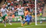22 June 2023; Claire O'Riordan of Republic of Ireland celebrates after scoring her side's second goal during the women's international friendly match between Republic of Ireland and Zambia at Tallaght Stadium in Dublin. Photo by Stephen McCarthy/Sportsfile