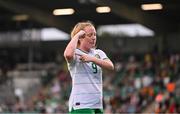 22 June 2023; Amber Barrett of Republic of Ireland celebrates after scoring her side's third goal during the women's international friendly match between Republic of Ireland and Zambia at Tallaght Stadium in Dublin. Photo by Stephen McCarthy/Sportsfile