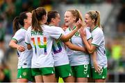 22 June 2023; Amber Barrett of Republic of Ireland, second right, celebrates with teammates after scoring her side's first goal during the women's international friendly match between Republic of Ireland and Zambia at Tallaght Stadium in Dublin. Photo by Stephen McCarthy/Sportsfile
