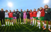 22 June 2023; Republic of Ireland players and staff huddle after the women's international friendly match between Republic of Ireland and Zambia at Tallaght Stadium in Dublin. Photo by Stephen McCarthy/Sportsfile