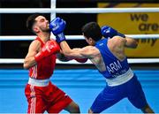 23 June 2023; Artur Bazeyan of Armenia, right, in action against Vladimir Trakal of Czechia in their Featherweight 67kg bout at the Nowy Targ Arena during the European Games 2023 in Poland. Photo by Tyler Miller/Sportsfile