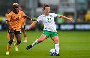 22 June 2023; Ciara Grant of Republic of Ireland in action against Grace Chanda of Zambia during the women's international friendly match between Republic of Ireland and Zambia at Tallaght Stadium in Dublin. Photo by Brendan Moran/Sportsfile