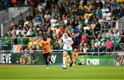 22 June 2023; Ciara Grant of Republic of Ireland in action against Barbra Banda of Zambia   during the women's international friendly match between Republic of Ireland and Zambia at Tallaght Stadium in Dublin. Photo by Stephen McCarthy/Sportsfile