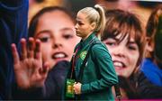 22 June 2023; Tara O'Hanlon of Republic of Ireland arrives for the women's international friendly match between Republic of Ireland and Zambia at Tallaght Stadium in Dublin. Photo by Stephen McCarthy/Sportsfile