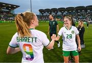 22 June 2023; Erin McLaughlin and Amber Barrett of Republic of Ireland after the women's international friendly match between Republic of Ireland and Zambia at Tallaght Stadium in Dublin. Photo by Stephen McCarthy/Sportsfile