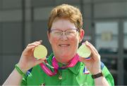 23 June 2023; Team Ireland's Catríona McLaughlin, a member of Rehab Castlebar, from Claremorris, Mayo, who won a total of three Gold medals, Singles, Doubles and Mixed Team which she will collect on Saturday after the concluding Bocce events at the the World Special Olympic Games 2023 at the Messe Berlin in Berlin, Germany. Photo by Ray McManus/Sportsfile