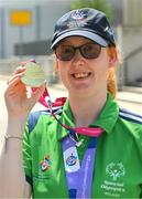 23 June 2023; Team Ireland's Sammy Jo Sweeney, a member of Starbreakers Special Olympics Club, from Cookstown, Tyrone, who won two Gold Medals, the second to be collected on Saturday, at the Bocce events at the the World Special Olympic Games 2023 at the Messe Berlin in Berlin, Germany. Photo by Ray McManus/Sportsfile