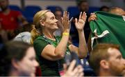 23 June 2023; Olympic Federation of Ireland president Sarah Keane cheers on Jack Woolley of Ireland in action against Adrian Vicente Yunta of Spain in their Taekwando Men's 58kg gold medal final match at the Krynica-Zdrój Arena during the European Games 2023 in Poland. Photo by David Fitzgerald/Sportsfile