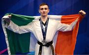 23 June 2023; Jack Woolley of Ireland with his silver medal after his Taekwando Men's 58kg gold medal final match against Adrian Vicente Yunta of Spain at the Krynica-Zdrój Arena during the European Games 2023 in Poland. Photo by David Fitzgerald/Sportsfile