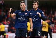 23 June 2023; Anto Breslin, left, and Conor Carty of St Patrick's Athletic after their side's victory in the SSE Airtricity Men's Premier Division match between St Patrick's Athletic and Shelbourne at Richmond Park in Dublin. Photo by Harry Murphy/Sportsfile