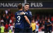 23 June 2023; Ben McCormack, right, and Anto Breslin of St Patrick's Athletic after their side's victory in the SSE Airtricity Men's Premier Division match between St Patrick's Athletic and Shelbourne at Richmond Park in Dublin. Photo by Harry Murphy/Sportsfile