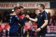 23 June 2023; St Patrick's Athletic manager Jon Daly and Chris Forrester of St Patrick's Athletic embrace after their side's victory in the SSE Airtricity Men's Premier Division match between St Patrick's Athletic and Shelbourne at Richmond Park in Dublin. Photo by Harry Murphy/Sportsfile