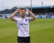 23 June 2023; Patrick Hoban of Dundalk asks supporters to pose with him for a photograph after his side's victory in the SSE Airtricity Men's Premier Division match between Drogheda United and Dundalk at Weaver's Park in Drogheda, Louth. Photo by Piaras Ó Mídheach/Sportsfile
