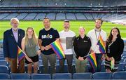 24 June 2023; An Taoiseach Leo Varadkar TD with, from left, Uachtarán Chumann Lúthchleas Gael Larry McCarthy, GPA equality, diversity and inclusion manager Gemma Begley, GPA president Dónal Óg Cusack, Louise King of the Camogie Association, GPA chief executive officer Tom Parsons and Ger Mc Tavish, GAA equity, diversity and inclusion officer, during a Gaelic Games Pride Breakfast at Croke Park, celebrating inclusive Gaelic Games, hosted by the GPA, LGFA, Camogie & GAA. Over 100 inter-county and club players gathered together at Croke Park ahead of the Dublin Pride Parade. Photo by Stephen McCarthy/Sportsfile