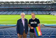 24 June 2023; An Taoiseach Leo Varadkar TD and Uachtarán Chumann Lúthchleas Gael Larry McCarthy during a Gaelic Games Pride Breakfast at Croke Park, celebrating inclusive Gaelic Games, hosted by the GPA, LGFA, Camogie & GAA. Over 100 inter-county and club players gathered together at Croke Park ahead of the Dublin Pride Parade. Photo by Stephen McCarthy/Sportsfile