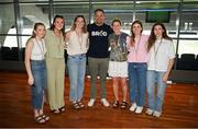 24 June 2023; An Taoiseach Leo Varadkar TD with, from left, Caoimhe O'Connor, Niamh Hetherton, Jennifer Dunne, Sinéad Wylde, Aoife Kane and Jess Tobin during a Gaelic Games Pride Breakfast at Croke Park, celebrating inclusive Gaelic Games, hosted by the GPA, LGFA, Camogie & GAA. Over 100 inter-county and club players gathered together at Croke Park ahead of the Dublin Pride Parade. Photo by Stephen McCarthy/Sportsfile