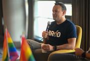 24 June 2023; An Taoiseach Leo Varadkar TD during a Gaelic Games Pride Breakfast at Croke Park, celebrating inclusive Gaelic Games, hosted by the GPA, LGFA, Camogie & GAA. Over 100 inter-county and club players gathered together at Croke Park ahead of the Dublin Pride Parade. Photo by Stephen McCarthy/Sportsfile