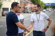 24 June 2023; An Taoiseach Leo Varadkar TD is greeted by GPA chief executive officer Tom Parsons on his arrival to a Gaelic Games Pride Breakfast at Croke Park, celebrating inclusive Gaelic Games, hosted by the GPA, LGFA, Camogie & GAA. Over 100 inter-county and club players gathered together at Croke Park ahead of the Dublin Pride Parade. Photo by Stephen McCarthy/Sportsfile