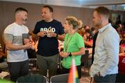 24 June 2023; An Taoiseach Leo Varadkar TD with, from left, GPA president Dónal Óg Cusack, former Cork footballer Valerie Mulcahy and professional rugby player Nick McCarthy during a Gaelic Games Pride Breakfast at Croke Park, celebrating inclusive Gaelic Games, hosted by the GPA, LGFA, Camogie & GAA. Over 100 inter-county and club players gathered together at Croke Park ahead of the Dublin Pride Parade. Photo by Stephen McCarthy/Sportsfile