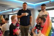 24 June 2023; An Taoiseach Leo Varadkar TD and GPA president Dónal Óg Cusack speak with members of Na Gaeil Aeracha GAA Club during a Gaelic Games Pride Breakfast at Croke Park, celebrating inclusive Gaelic Games, hosted by the GPA, LGFA, Camogie & GAA. Over 100 inter-county and club players gathered together at Croke Park ahead of the Dublin Pride Parade. Photo by Stephen McCarthy/Sportsfile