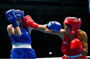 24 June 2023; Michaela Walsh of Ireland, left, in action against Olga Pavlina Papadatou of Greece in their Lightweight 57kg bout at the Nowy Targ Arena during the European Games 2023 in Poland. Photo by Tyler Miller/Sportsfile
