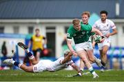 24 June 2023; Andrew Osborne of Ireland gets past Sam Harris of England attempted tackle during the U20 Rugby World Cup match between England and Ireland at Paarl Gymnasium in Paarl, South Africa. Photo by Shaun Roy/Sportsfile