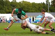 24 June 2023; Ruadhan Quinn of Ireland is tackled by Finn Carnduff of England during the U20 Rugby World Cup match between England and Ireland at Paarl Gymnasium in Paarl, South Africa. Photo by Shaun Roy/Sportsfile