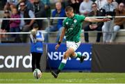 24 June 2023; Sam Prendergast of Ireland attempts to kick a conversion during the U20 Rugby World Cup match between England and Ireland at Paarl Gymnasium in Paarl, South Africa. Photo by Shaun Roy/Sportsfile