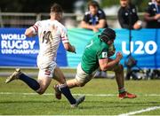 24 June 2023; Ruadhan Quinn of Ireland dives over to score a try during the U20 Rugby World Cup match between England and Ireland at Paarl Gymnasium in Paarl, South Africa. Photo by Shaun Roy/Sportsfile