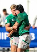 24 June 2023; Hugh Gavin of Ireland congratulates Ruadhan Quinn of Ireland for scoring a try during the U20 Rugby World Cup match between England and Ireland at Paarl Gymnasium in Paarl, South Africa. Photo by Shaun Roy/Sportsfile