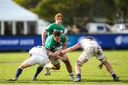 24 June 2023; Brian Gleeson of Ireland is tackled by Joseph Woodward of England and Finn Carnduff of England during the U20 Rugby World Cup match between England and Ireland at Paarl Gymnasium in Paarl, South Africa. Photo by Shaun Roy/Sportsfile