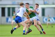 24 June 2023; Tomás Kennedy of Kerry in action against Luke McKenna, right, and Matthew Carolan of Monaghan during the Electric Ireland GAA All-Ireland Football Minor Championship Semi-Final match between Kerry and Monaghan at Glenisk O'Connor Park in Tullamore, Offaly. Photo by Seb Daly/Sportsfile