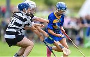 24 June 2023; Lily Fahy of Newmarket on Fergus in action against Lily Donohue of Turloughmore during the John West Féile na nGael at Connacht GAA Centre of Excellence in Bekan, Mayo. Photo by Stephen Marken/Sportsfile