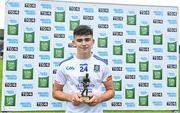 24 June 2023; Seán Óg McElwain of Monaghan with the Electric Ireland Player of the Match award following his performance in the Electric Ireland GAA All-Ireland Minor Football Championship Semi-Final match between Kerry and Monaghan at Glenisk O'Connor Park in Tullamore, Offaly. Photo by Seb Daly/Sportsfile