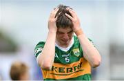 24 June 2023; Pádraig Moynihan of Kerry after his side's defeat in the Electric Ireland GAA All-Ireland Football Minor Championship Semi-Final match between Kerry and Monaghan at Glenisk O'Connor Park in Tullamore, Offaly. Photo by Seb Daly/Sportsfile