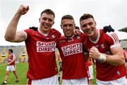 24 June 2023; Cork players. from left, Luke Fahy, John O’Rourke and Daniel O’Mahony celebrates after the GAA Football All-Ireland Senior Championship Preliminary Quarter Final match between Cork and Roscommon at Páirc Uí Chaoimh in Cork. Photo by Tom Beary/Sportsfile