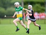 24 June 2023; Jodi Pender of Duffry Rovers in action against Amy Gleeson of Newcastle West during the John West Féile na nGael presentation ceremony at Connacht GAA Centre of Excellence in Bekan, Mayo. Photo by Stephen Marken/Sportsfile