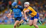 24 June 2023; Paul Crummey of Dublin is tackled by Adam Hogan of Clare during the GAA Hurling All-Ireland Paul Crummey of Dublin Championship Quarter Final match between Clare and Dublin at TUS Gaelic Grounds in Limerick. Photo by Ray McManus/Sportsfile