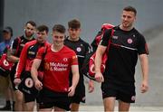 24 June 2023; Ruairi Canavan, left, and Brian Kennedy of Tyrone arrives before the GAA Football All-Ireland Senior Championship Preliminary Quarter Final match between Donegal and Tyrone at MacCumhaill Park in Ballybofey, Donegal. Photo by Brendan Moran/Sportsfile