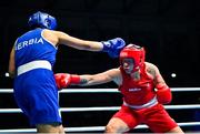 24 June 2023; Amy Broadhurst of Ireland, right, in action against Milena Matovic of Serbia in their Welterweight 66kg bout at the Nowy Targ Arena during the European Games 2023 in Poland. Photo by Tyler Miller/Sportsfile
