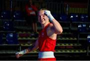 24 June 2023; Amy Broadhurst of Ireland celebrates after her victory against Milena Matovic of Serbia in their Welterweight 66kg bout at the Nowy Targ Arena during the European Games 2023 in Poland. Photo by Tyler Miller/Sportsfile