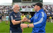 24 June 2023; Kildare manager Glenn Ryan, left, and Monaghan manager Vinny Corey after the GAA Football All-Ireland Senior Championship Preliminary Quarter Final match between Kildare and Monaghan at Glenisk O'Connor Park in Tullamore, Offaly. Photo by Seb Daly/Sportsfile