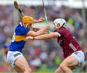 24 June 2023; Mark Kehoe of Tipperary is tackled by Darren Morrissey of Galway during the GAA Hurling All-Ireland Senior Championship Quarter Final match between Galway and Tipperary at TUS Gaelic Grounds in Limerick. Photo by Ray McManus/Sportsfile