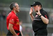 24 June 2023; Tyrone joint-managers Brian Dooher, left, and Feargal Logan before the GAA Football All-Ireland Senior Championship Preliminary Quarter Final match between Donegal and Tyrone at MacCumhaill Park in Ballybofey, Donegal. Photo by Brendan Moran/Sportsfile