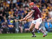 24 June 2023; Conor Whelan of Galway takes a shot that was saved by Tipperary goalkeeper Rhys Shelly, not pictured, during the GAA Hurling All-Ireland Senior Championship Quarter Final match between Galway and Tipperary at TUS Gaelic Grounds in Limerick. Photo by Piaras Ó Mídheach/Sportsfile